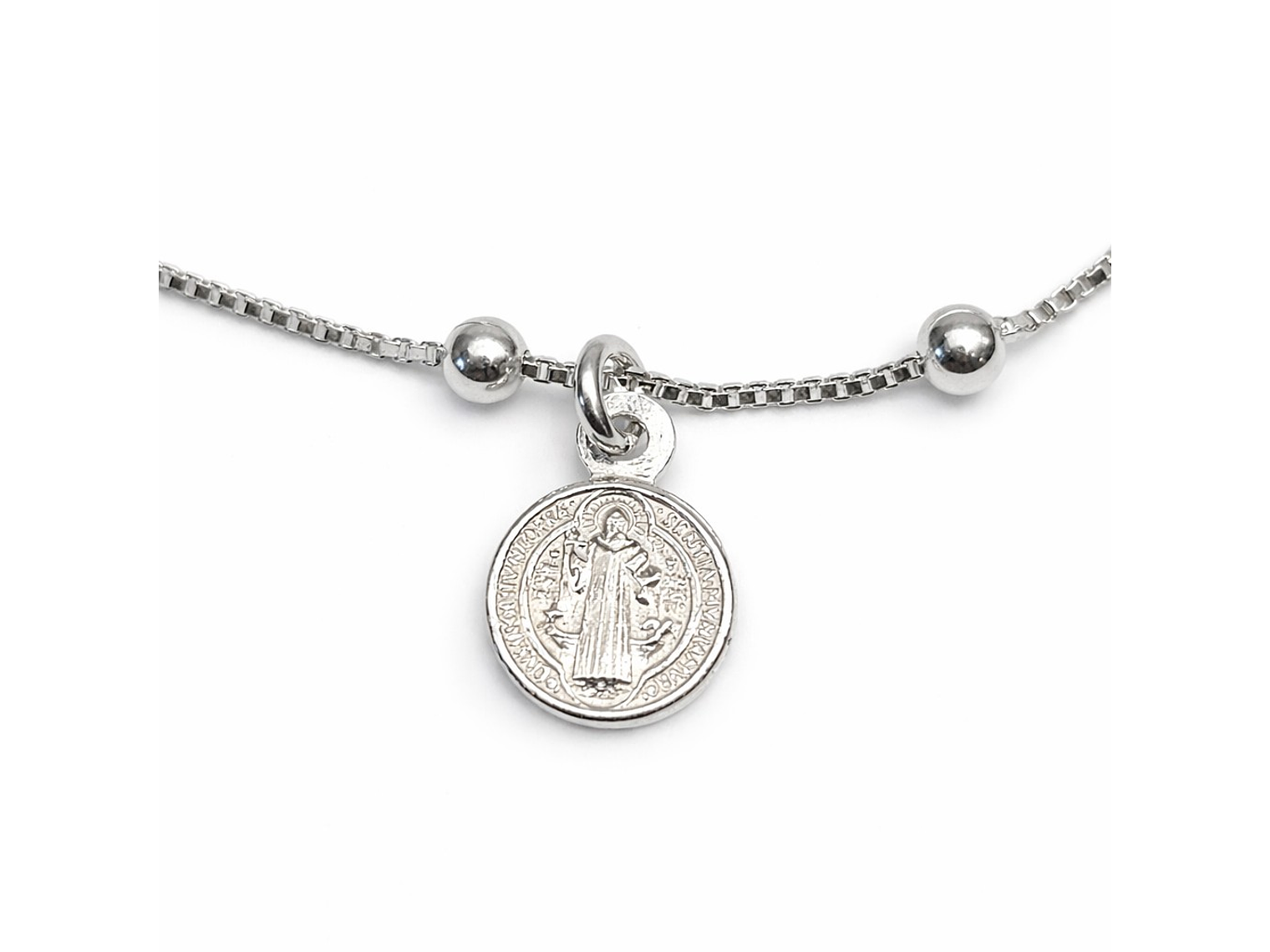 Pulsera Plata 925 San Benito Medallas y Cruz 3