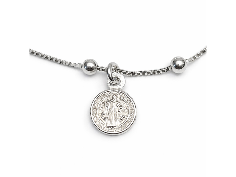 Pulsera Plata 925 San Benito Medallas y Cruz 3