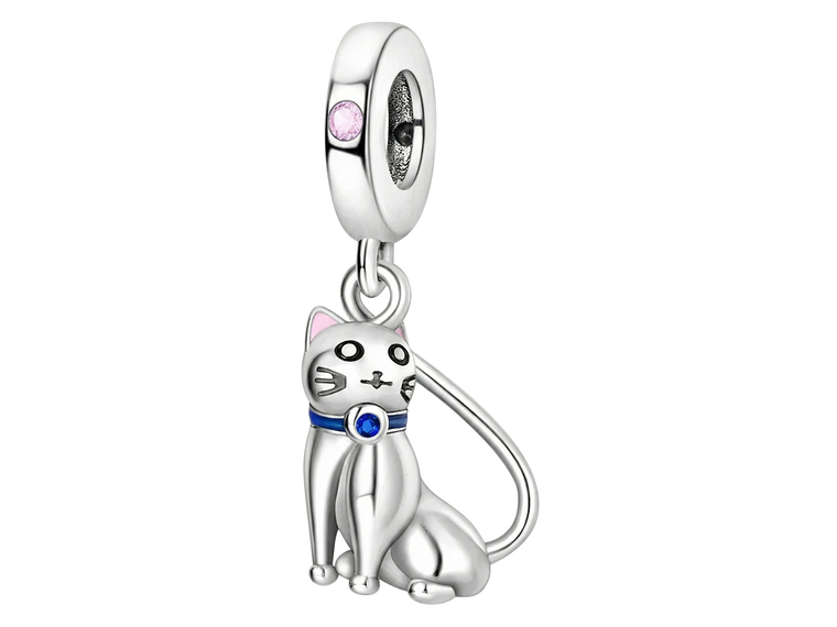 Charm Dije Plata 925 Gato Sentado Collar Azul 1