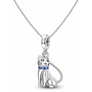 Charm Dije Plata 925 Gato Sentado Collar Azul