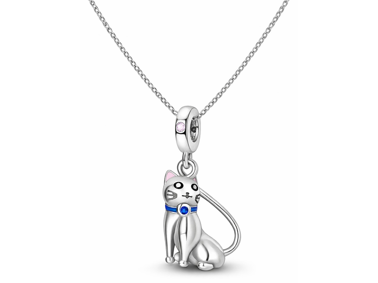 Charm Dije Plata 925 Gato Sentado Collar Azul 2