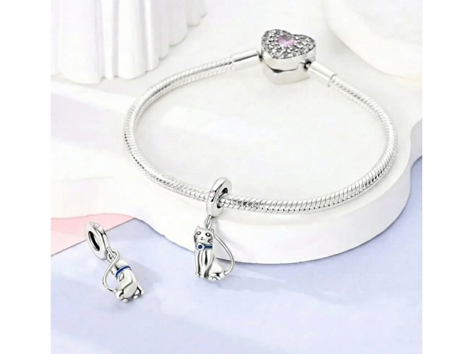 Charm Dije Plata 925 Gato Sentado Collar Azul 3