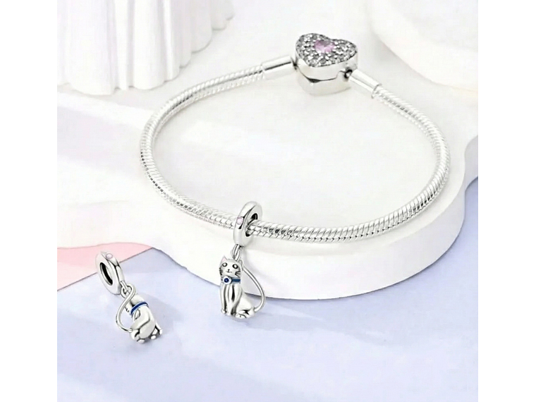 Charm Dije Plata 925 Gato Sentado Collar Azul 3