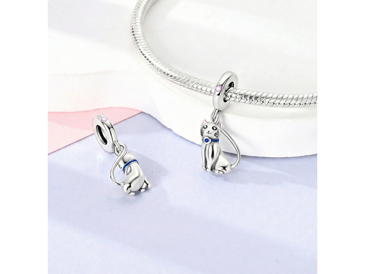 Charm Dije Plata 925 Gato Sentado Collar Azul 4