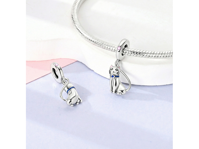 Charm Dije Plata 925 Gato Sentado Collar Azul 4