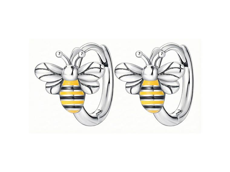 Aros Plata 925 Abeja Argolla 14mm 1