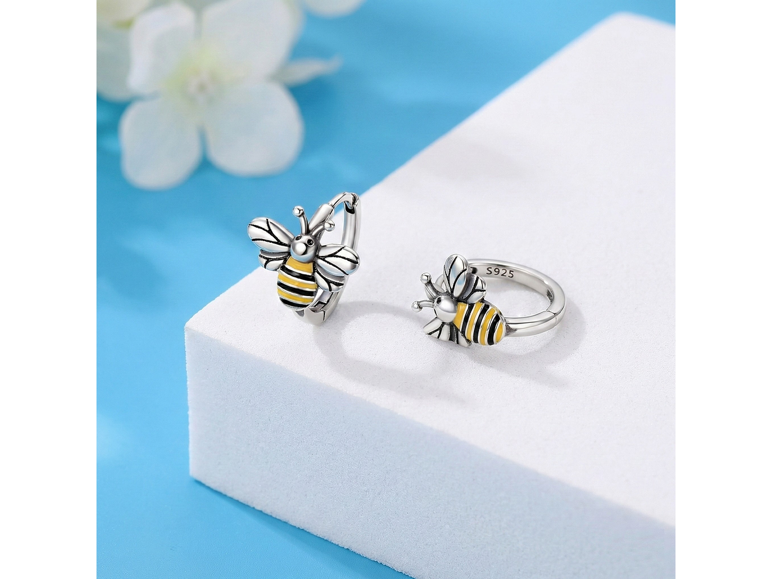 Aros Plata 925 Abeja Argolla 14mm 3