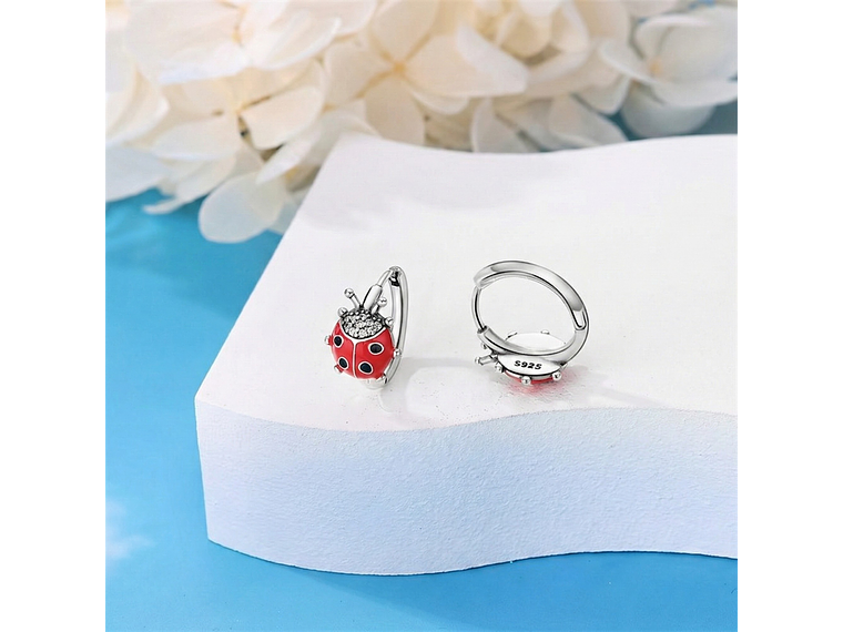 Aros Plata 925 Mariquita Argolla 14mm 2