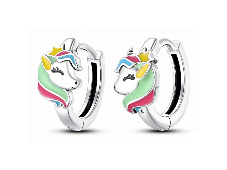 Aros Plata 925 Unicornio Argolla 14mm 1