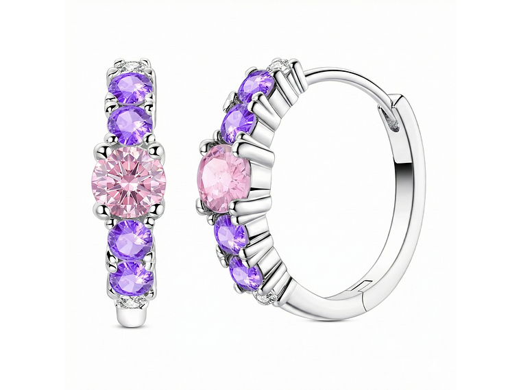 Aros Argollas Circones Morados y Rosados 20mm 1