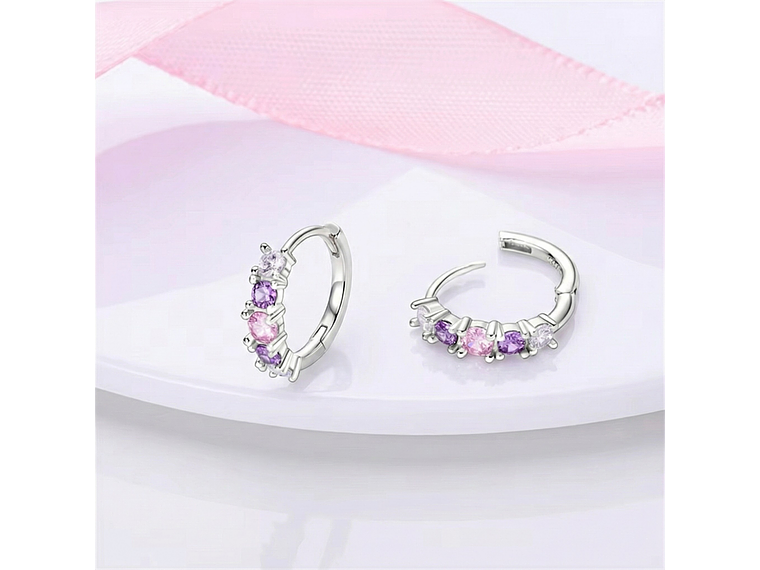 Aros Argollas Circones Morados y Rosados 20mm 5