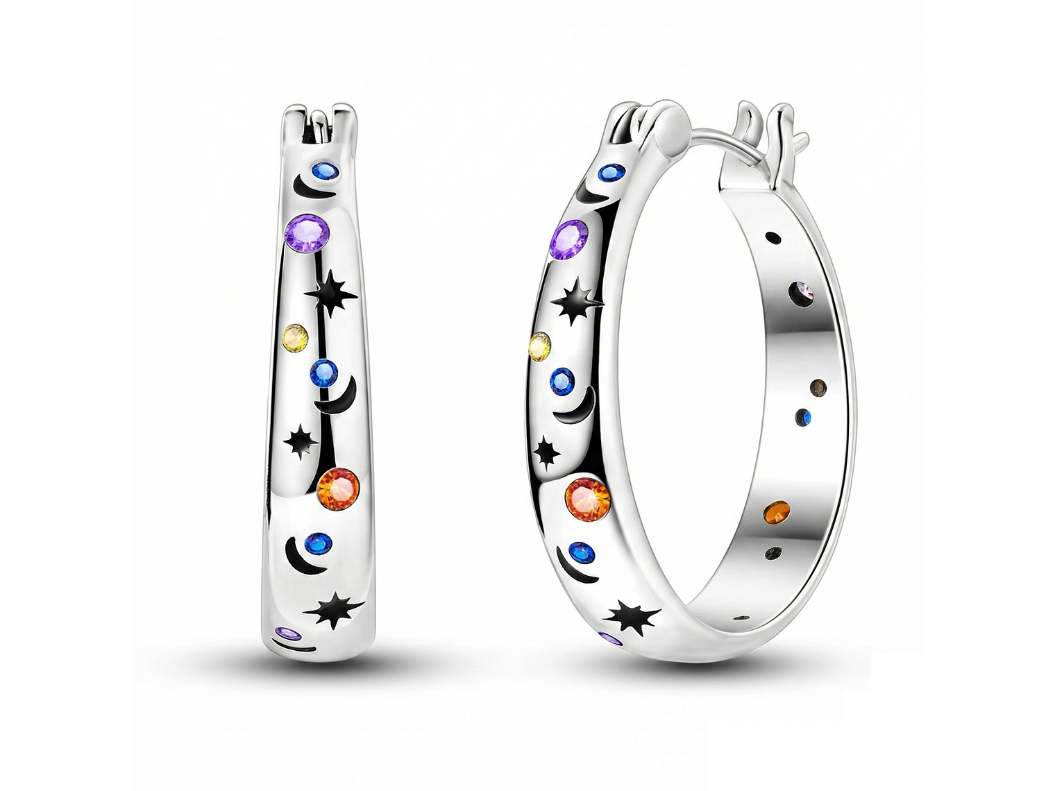 Aros Argolla Plata 925 Estrellas y Lunas 21mm 1