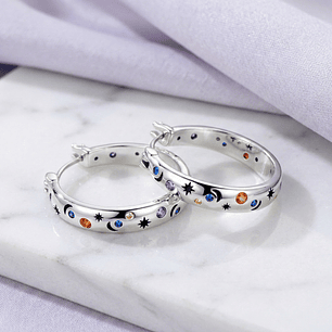 Aros Argolla Plata 925 Estrellas y Lunas 21mm