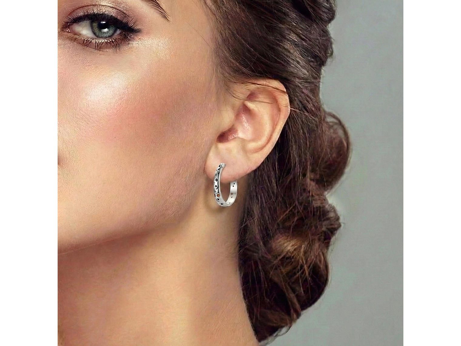 Aros Argolla Plata 925 Estrellas y Lunas 21mm 4