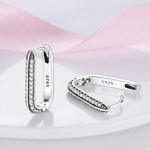 Aros Argollas Huggies Plata 925 Eslabón Rectangular