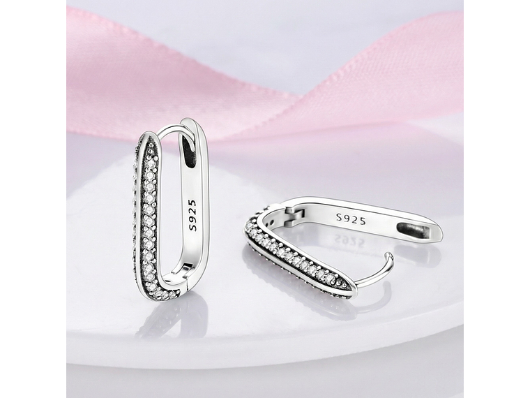 Aros Argollas Huggies Plata 925 Eslabón Rectangular 2