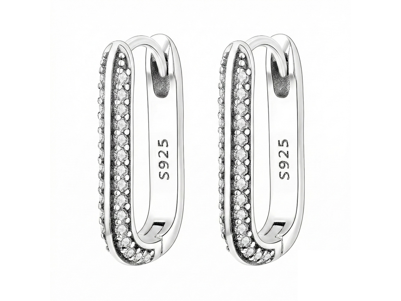 Aros Argollas Huggies Plata 925 Eslabón Rectangular 1