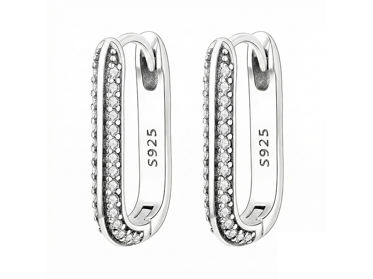 Aros Argollas Huggies Plata 925 Eslabón Rectangular 1