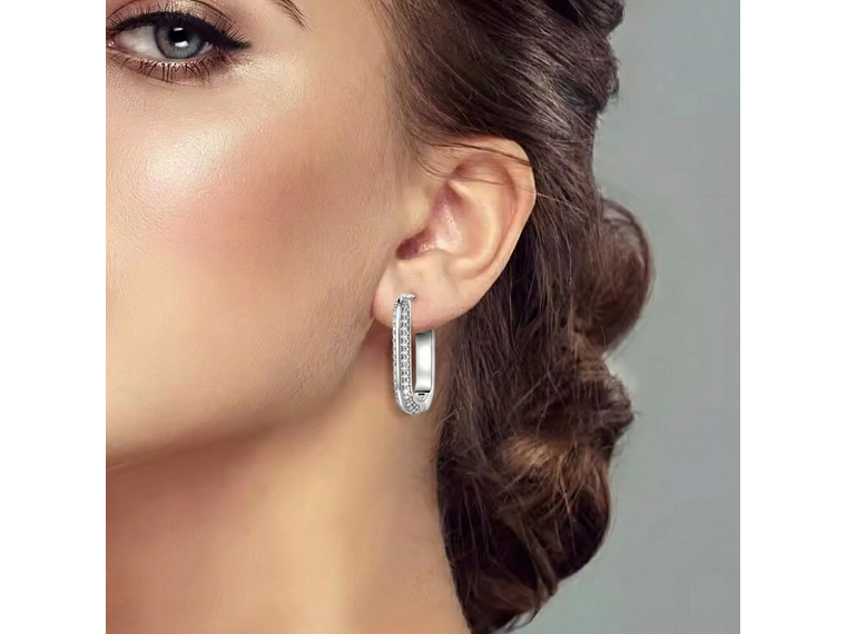 Aros Argollas Huggies Plata 925 Eslabón Rectangular 3