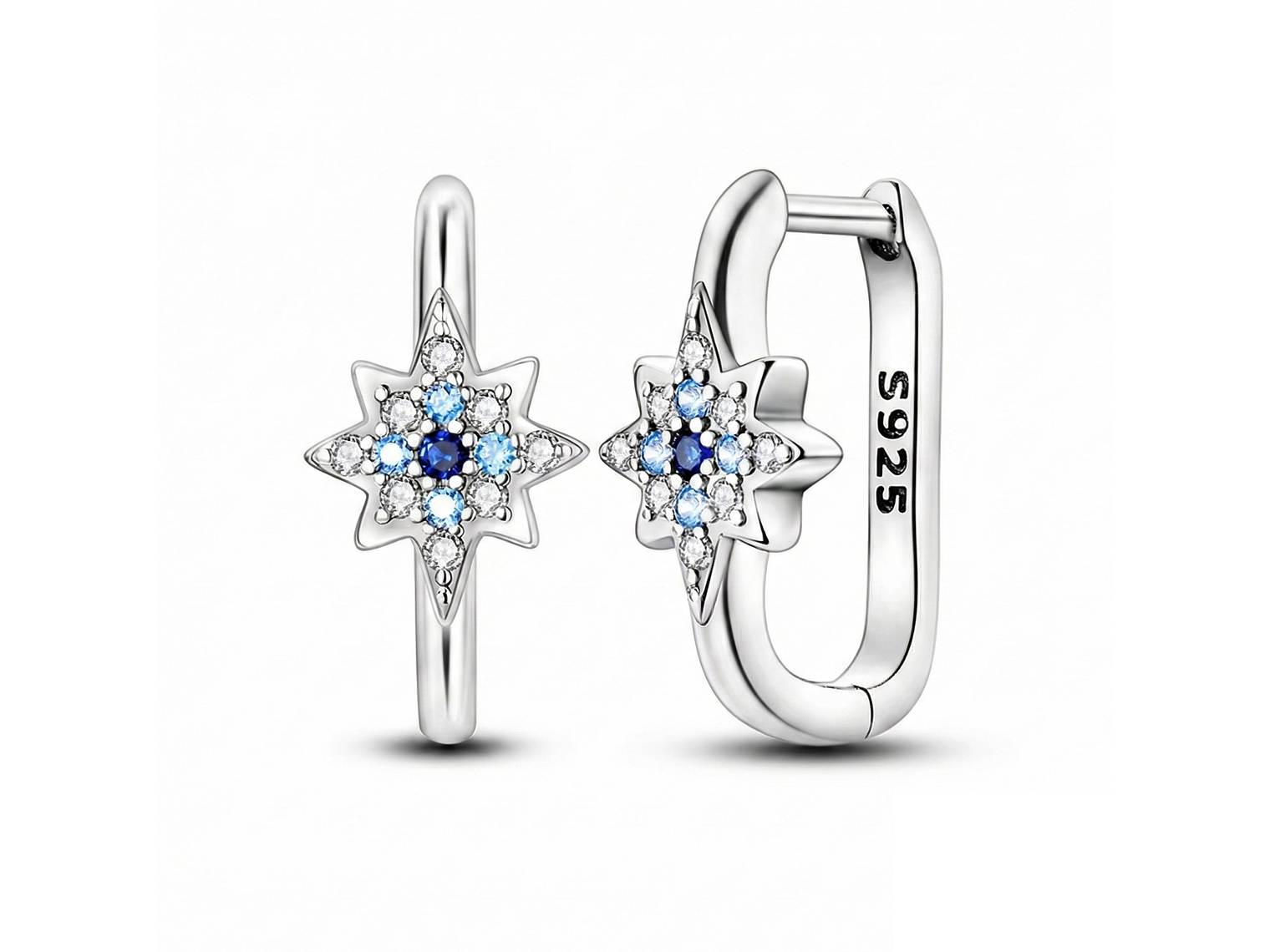 Aros Argolla Huggies Plata 925 Eslabón Estrella 1