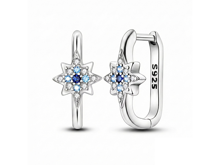 Aros Argolla Huggies Plata 925 Eslabón Estrella 1