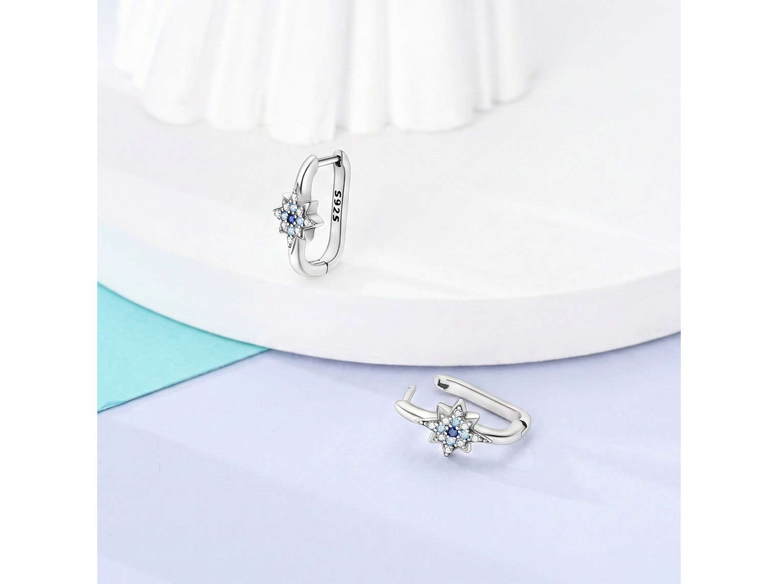 Aros Argolla Huggies Plata 925 Eslabón Estrella 3