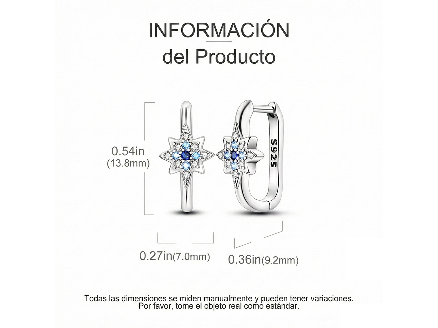 Aros Argolla Huggies Plata 925 Eslabón Estrella 4