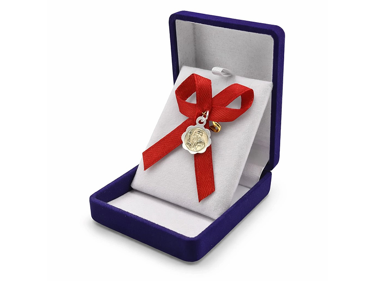 Medalla Plata 925 Con Oro San Benito Bebe Cinta Roja  1