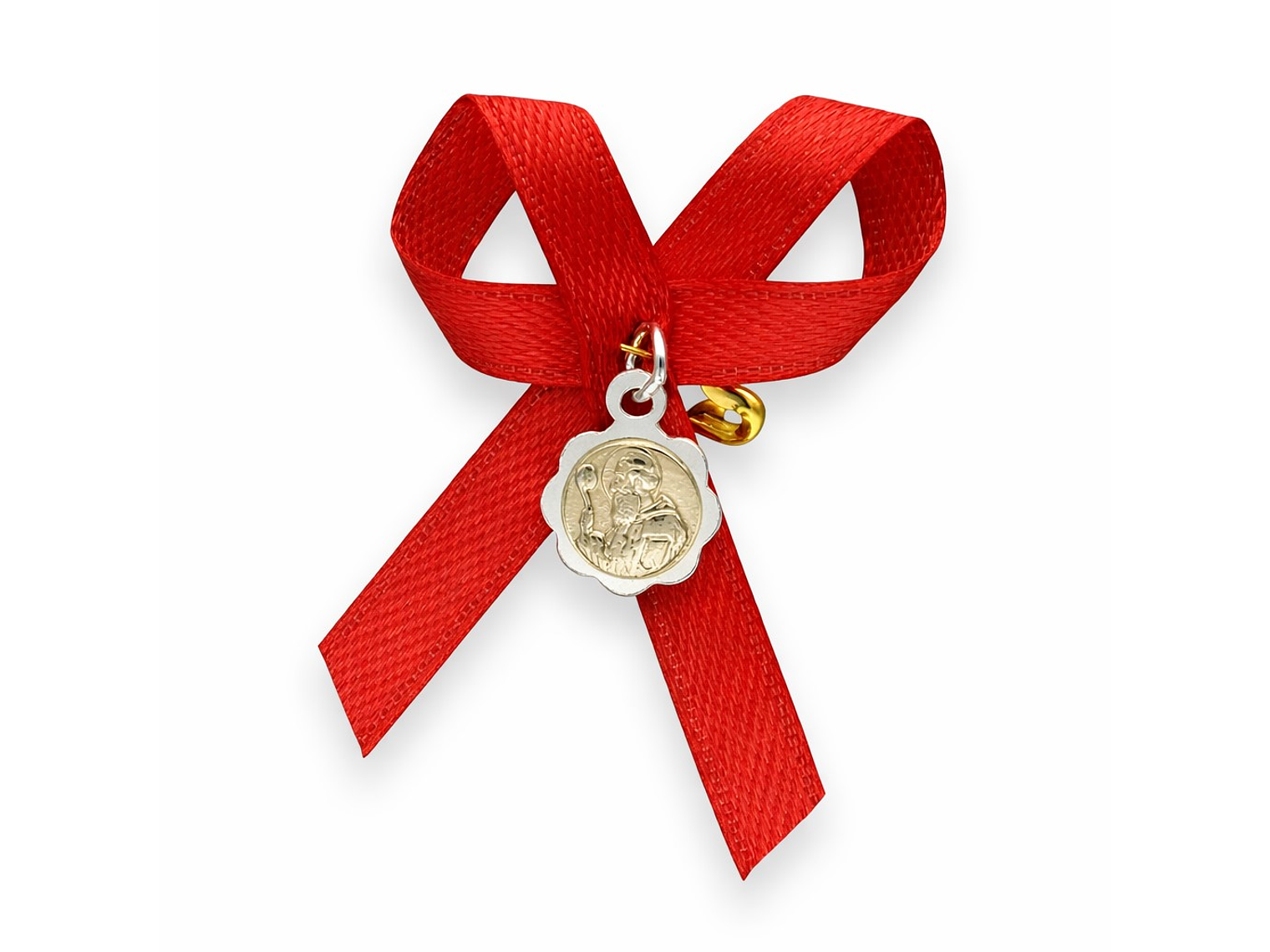 Medalla Plata 925 Con Oro San Benito Bebe Cinta Roja  2