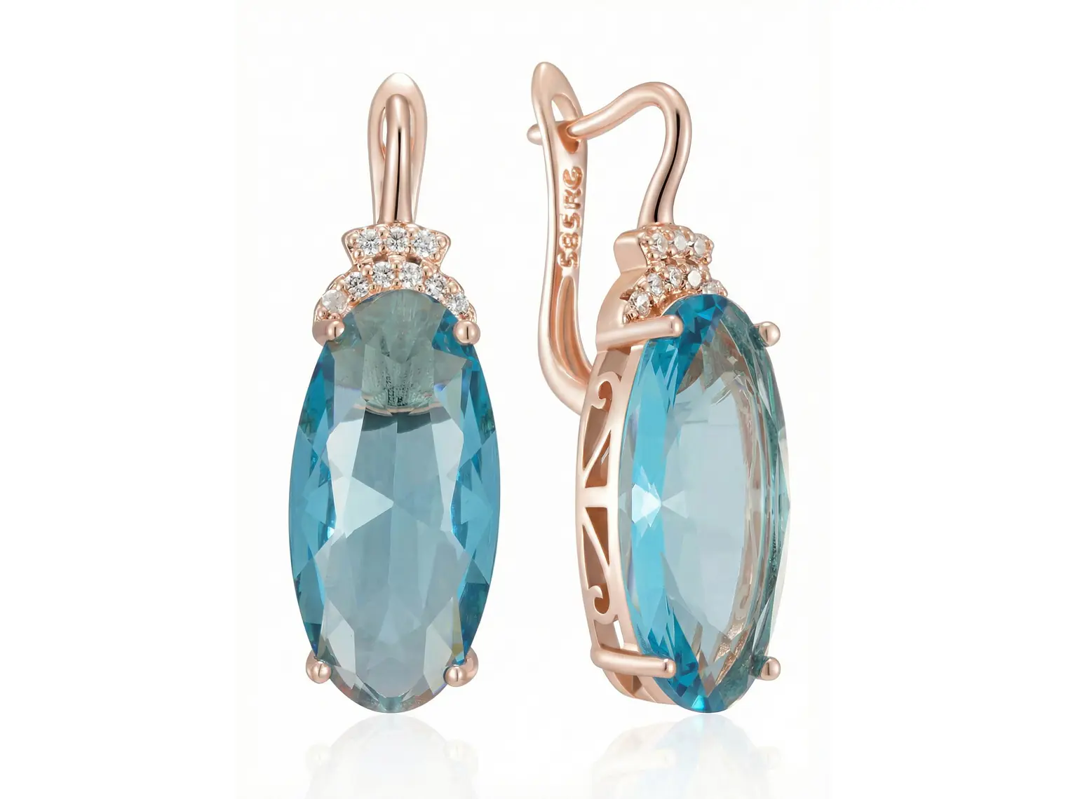 Aros Colgantes Cristal Azul y Circones Dorado Rosa 1