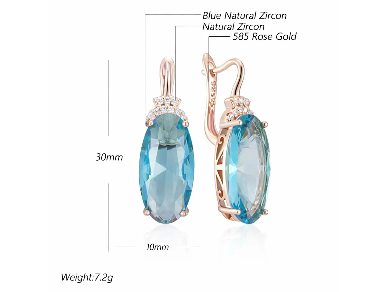 Aros Colgantes Cristal Azul y Circones Dorado Rosa 2