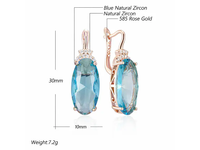 Aros Colgantes Cristal Azul y Circones Dorado Rosa 2