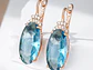 Aros Colgantes Cristal Azul y Circones Dorado Rosa - Miniatura 4