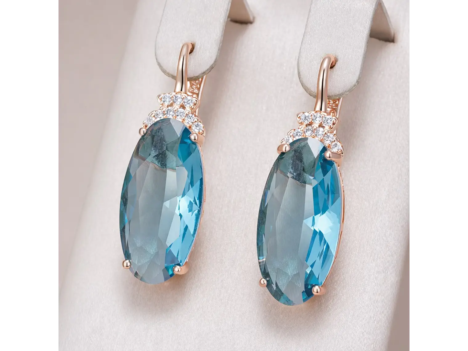 Aros Colgantes Cristal Azul y Circones Dorado Rosa 6
