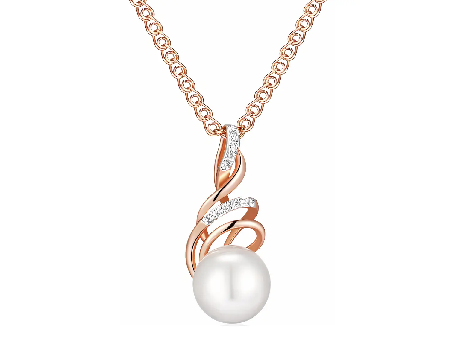 Collar Espiral Perla y Circones Dorado Rosa 1