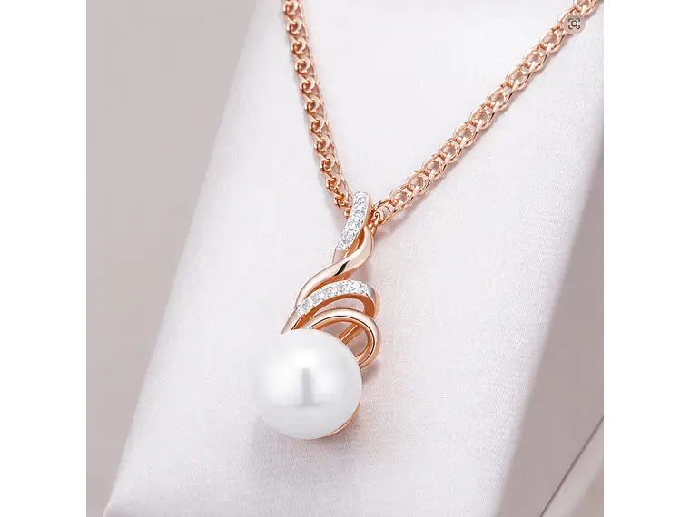 Collar Espiral Perla y Circones Dorado Rosa 2