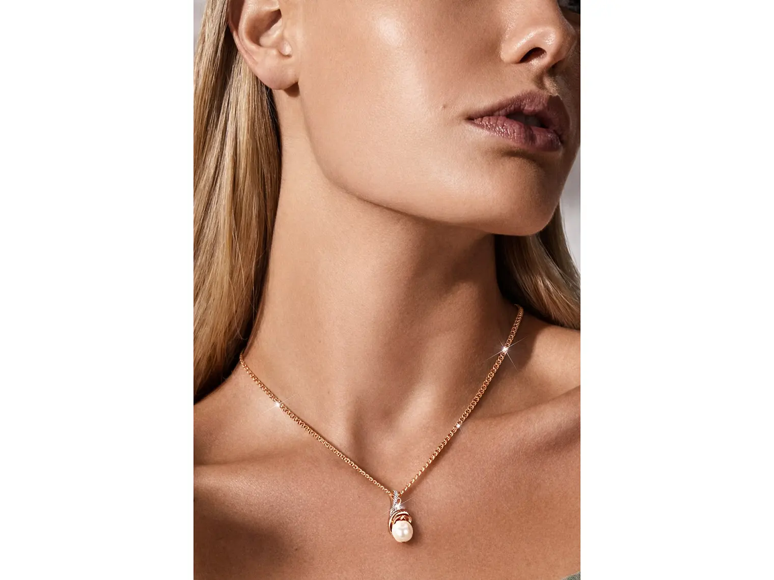 Collar Espiral Perla y Circones Dorado Rosa 3