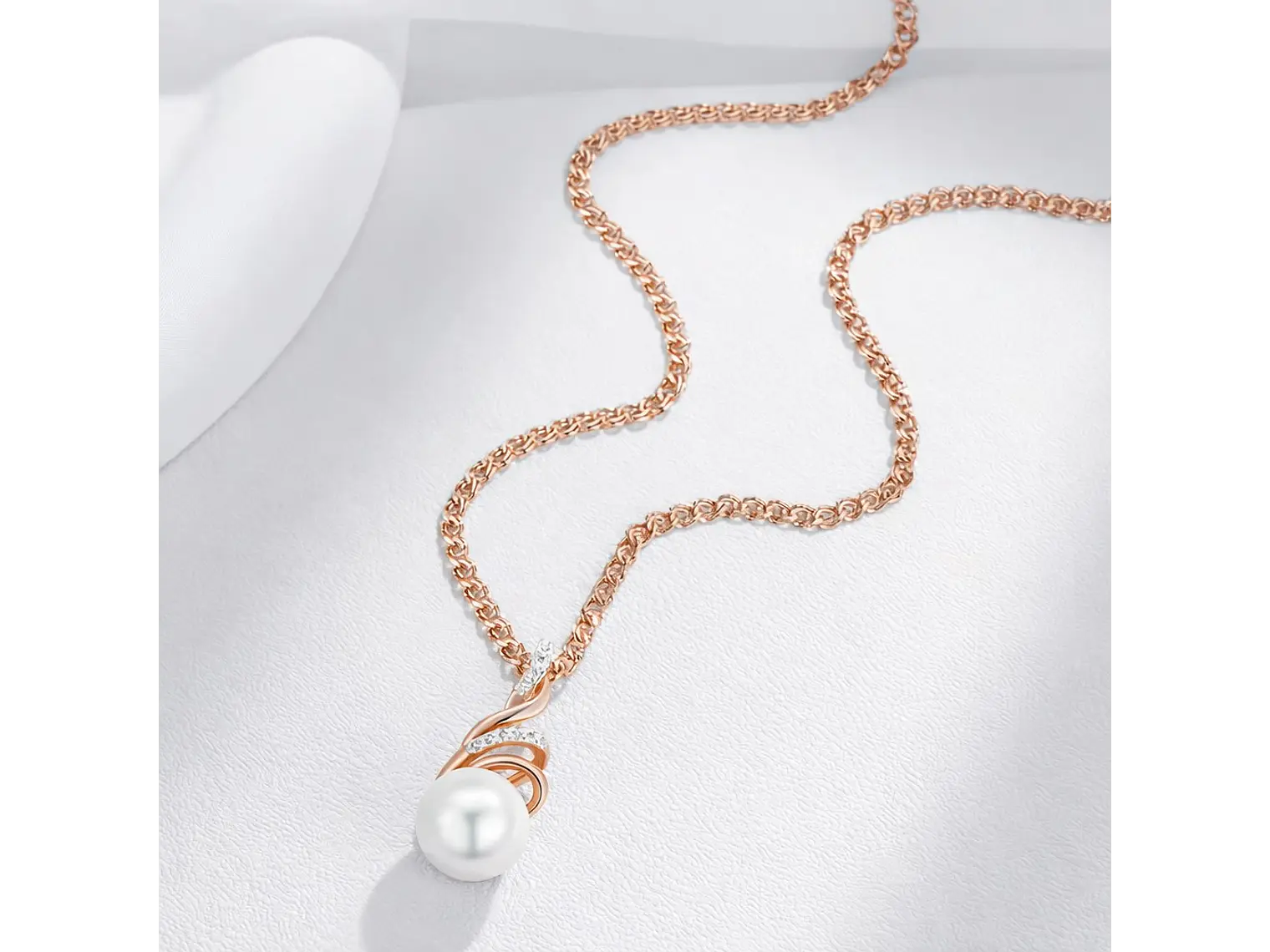 Collar Espiral Perla y Circones Dorado Rosa 5