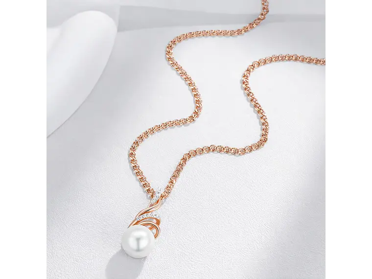 Collar Espiral Perla y Circones Dorado Rosa 5