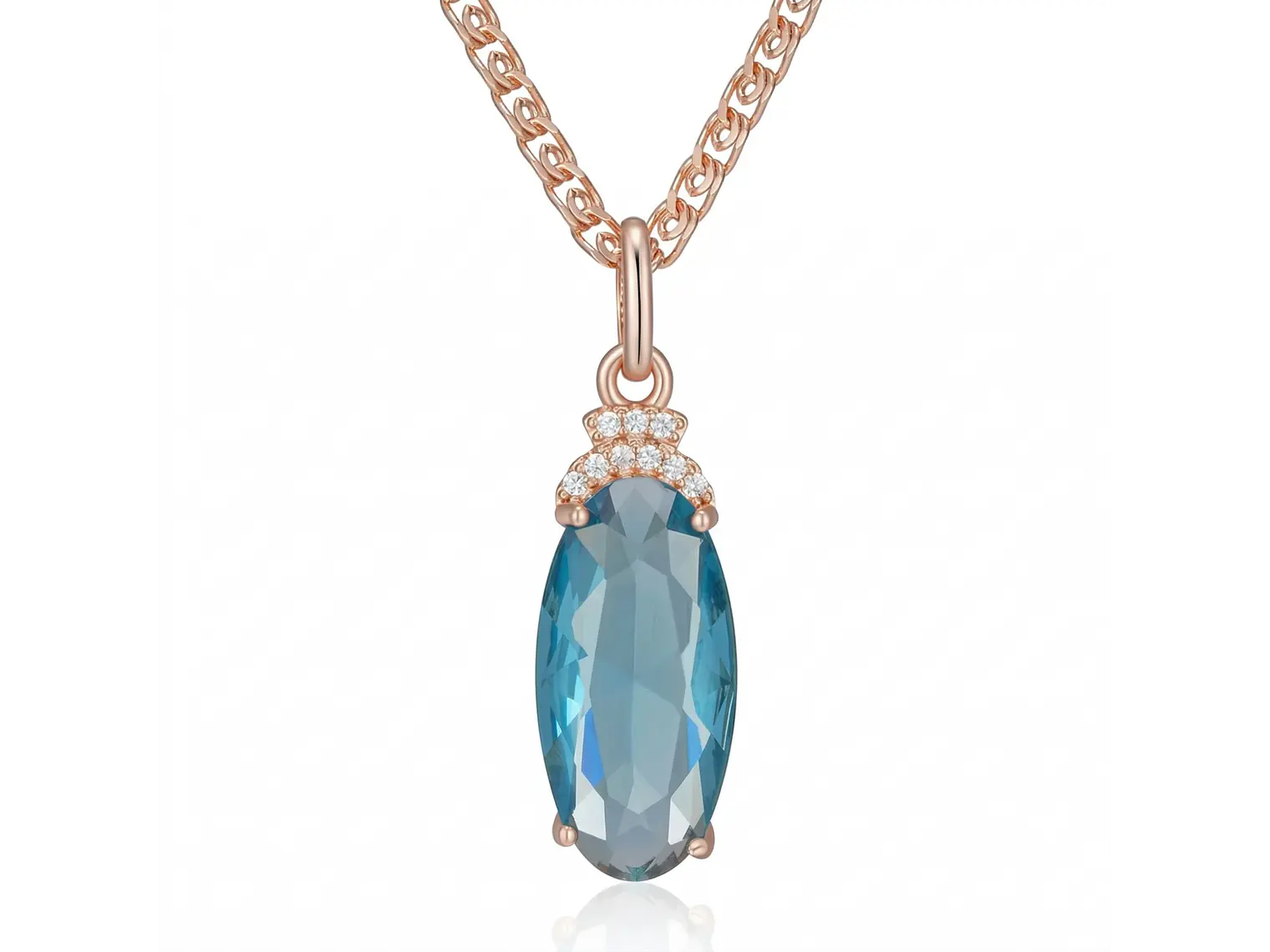 Collar Cristal Azul y Circones Dorado Rosa 1