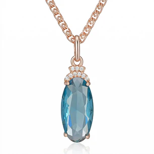 Collar Cristal Azul y Circones Dorado Rosa