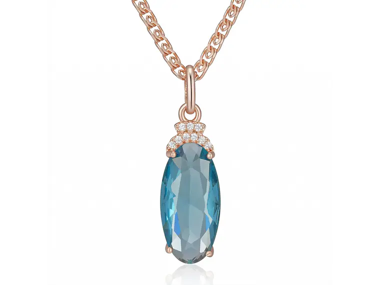 Collar Cristal Azul y Circones Dorado Rosa 1