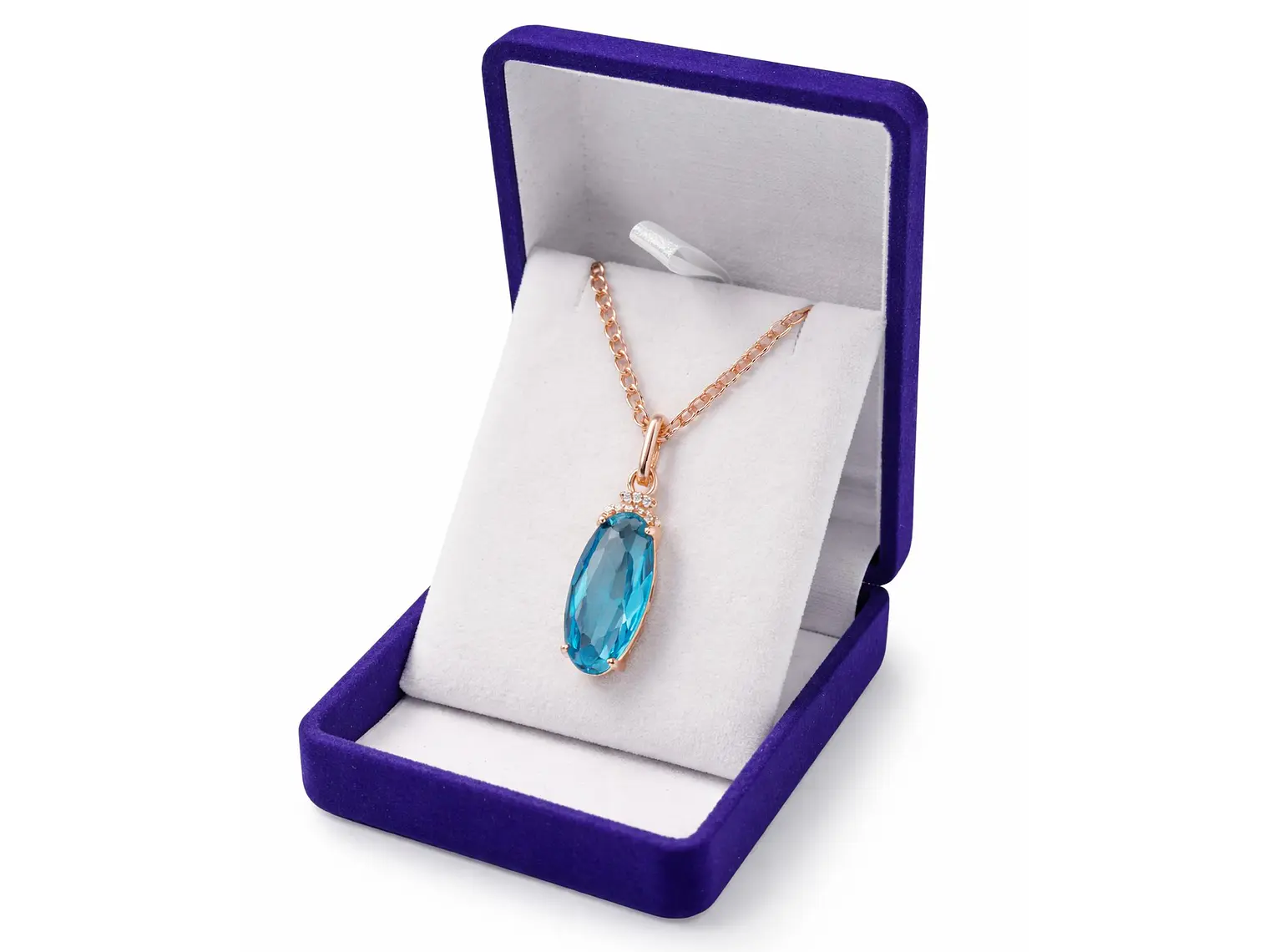 Collar Cristal Azul y Circones Dorado Rosa 3