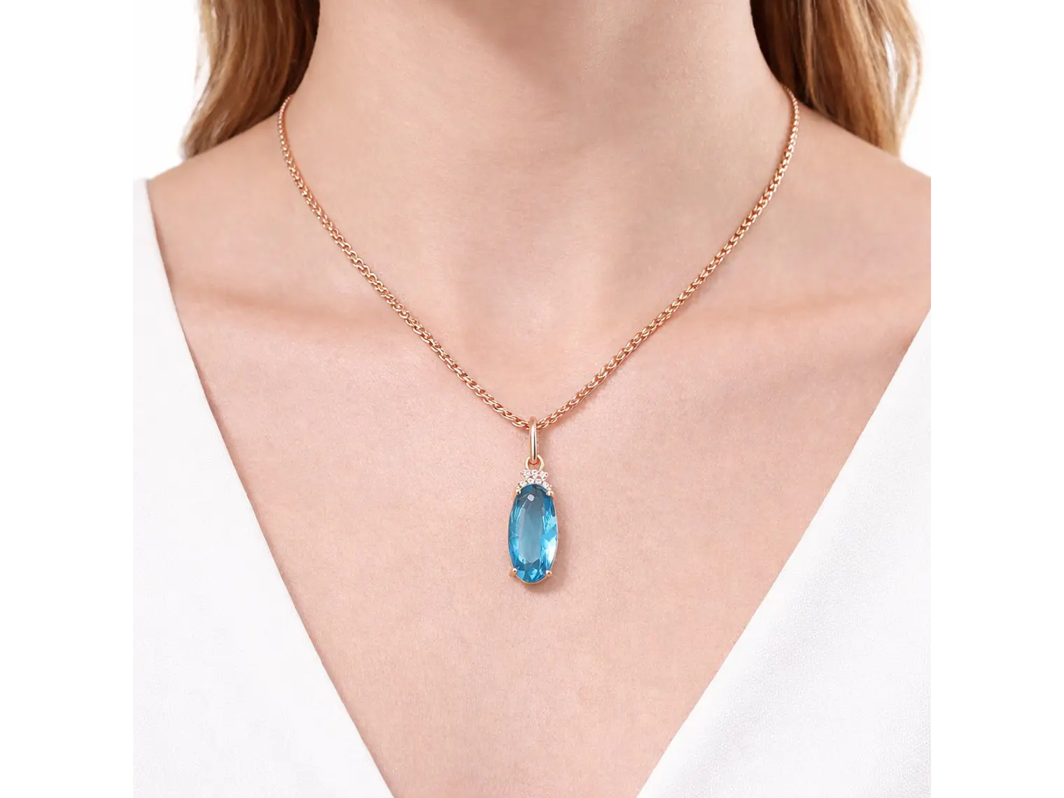 Collar Cristal Azul y Circones Dorado Rosa 2