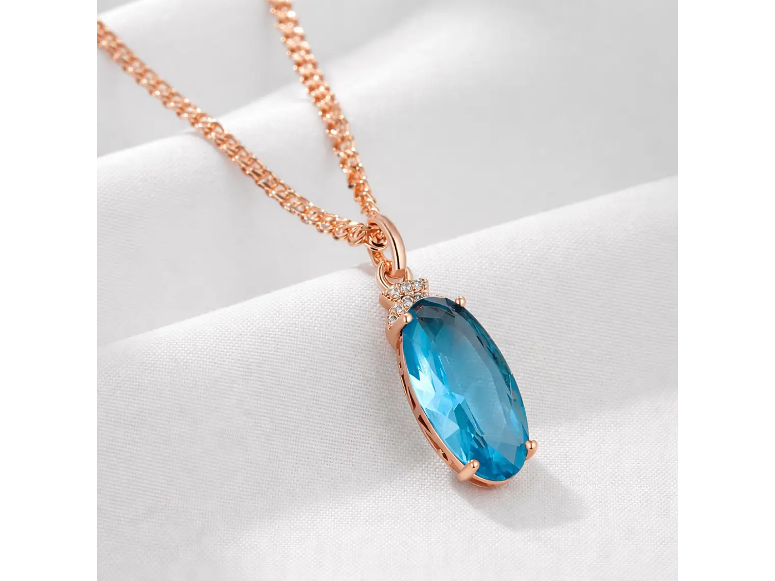 Collar Cristal Azul y Circones Dorado Rosa 5