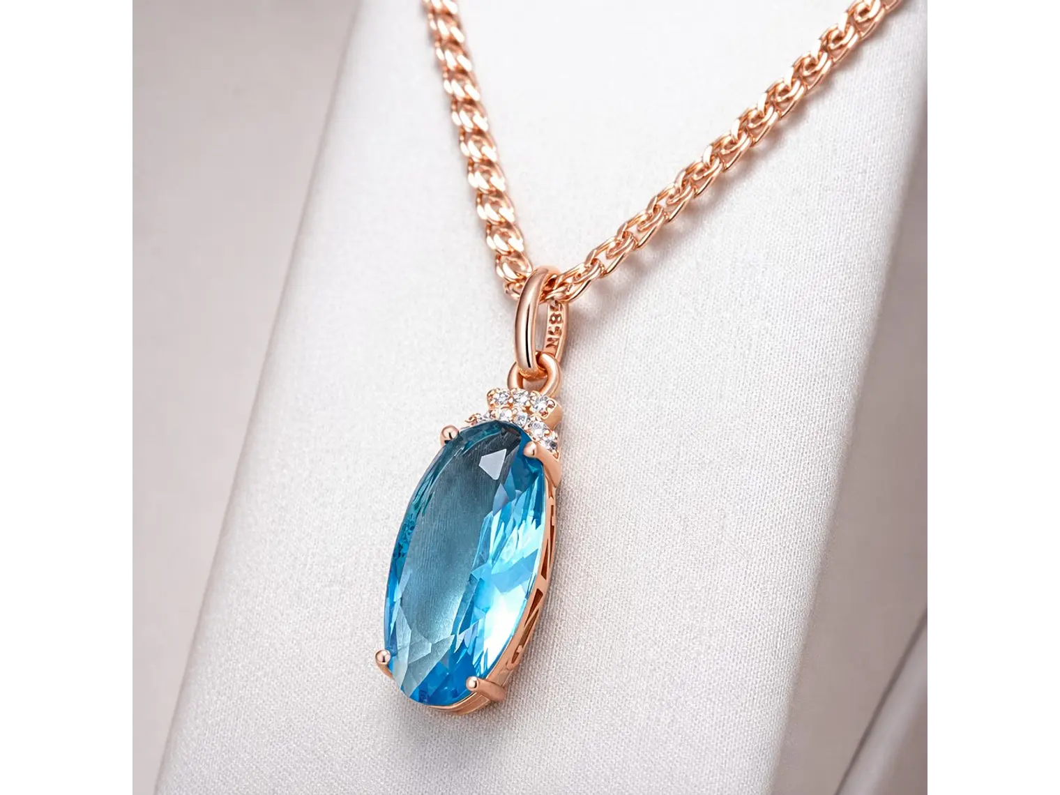 Collar Cristal Azul y Circones Dorado Rosa 6