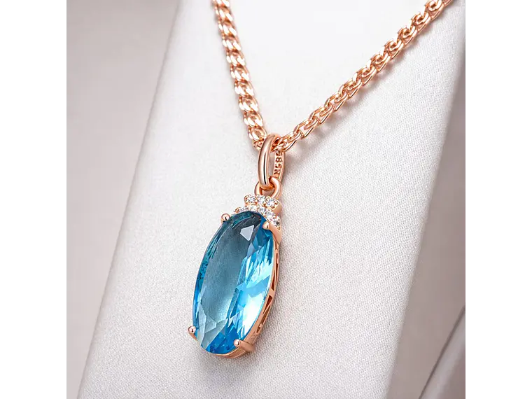 Collar Cristal Azul y Circones Dorado Rosa 6