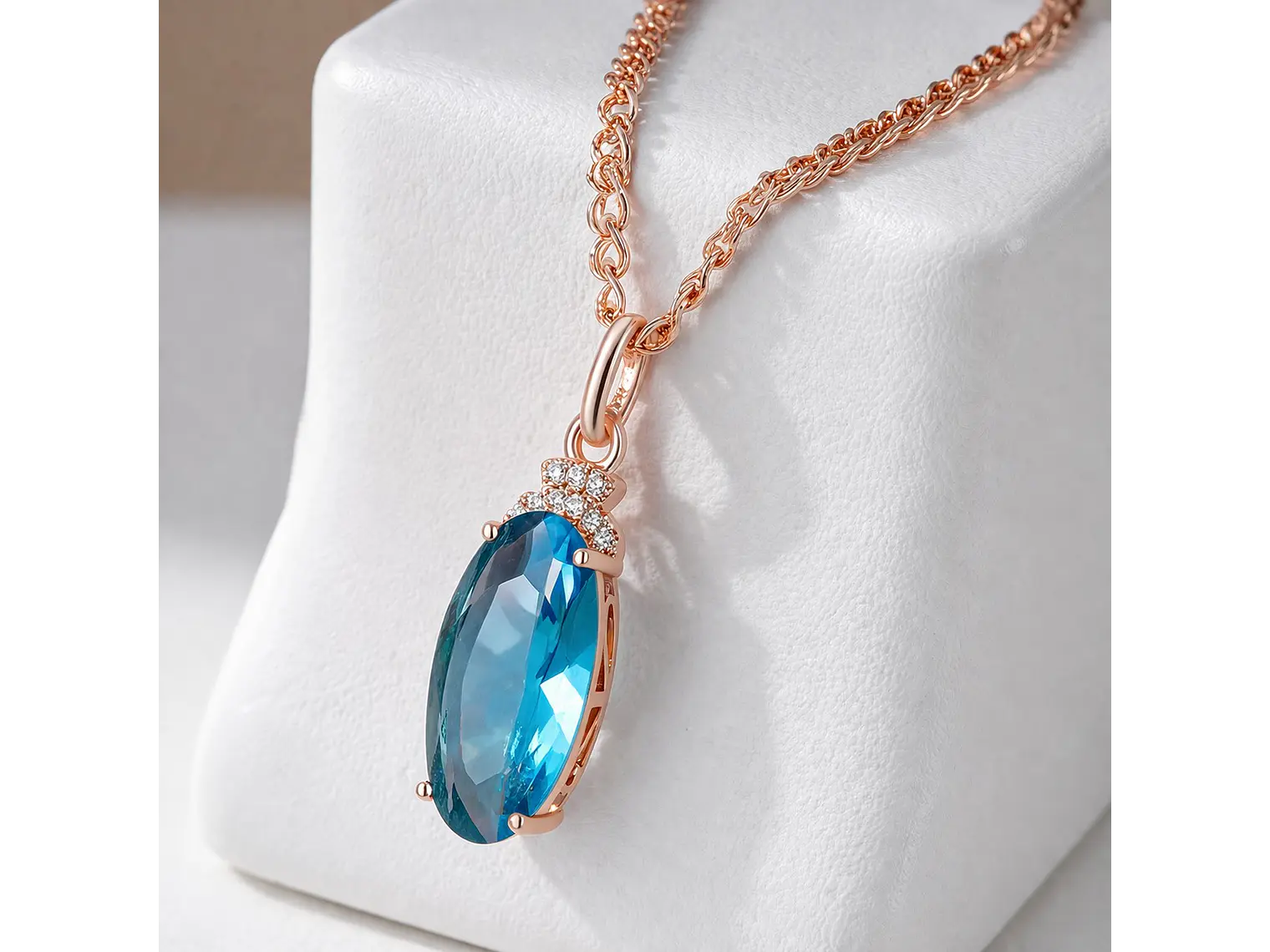 Collar Cristal Azul y Circones Dorado Rosa 7