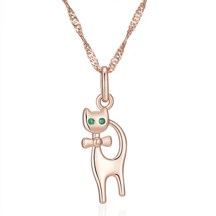 Collar Gatito Elegante Ojos Verdes Dorado Rosa