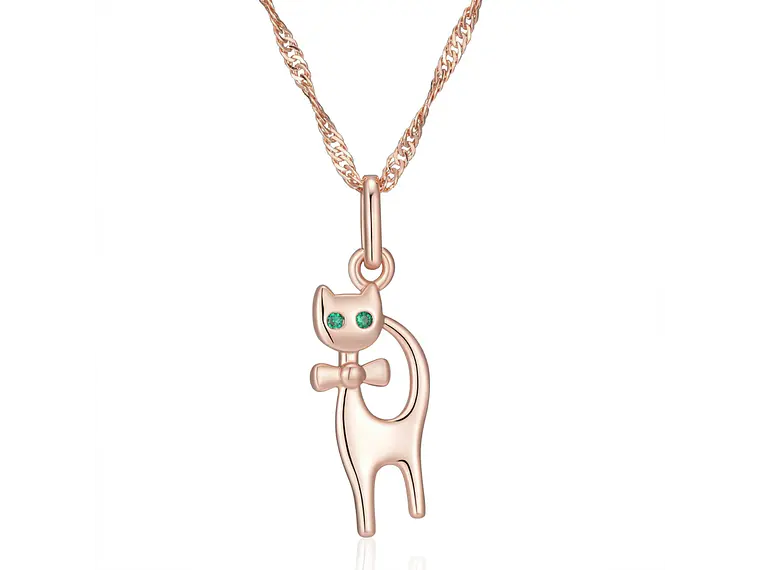 Collar Gatito Elegante Ojos Verdes Dorado Rosa 1